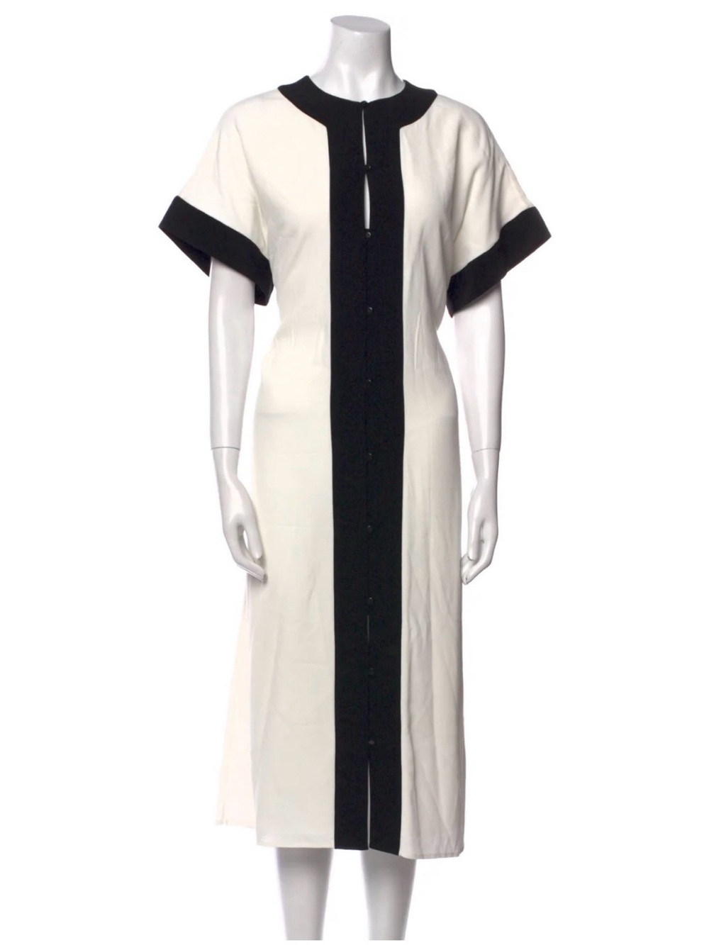 Equipment Femme Colorblock Midi Dress Cream Black Minimalist Missing Belt